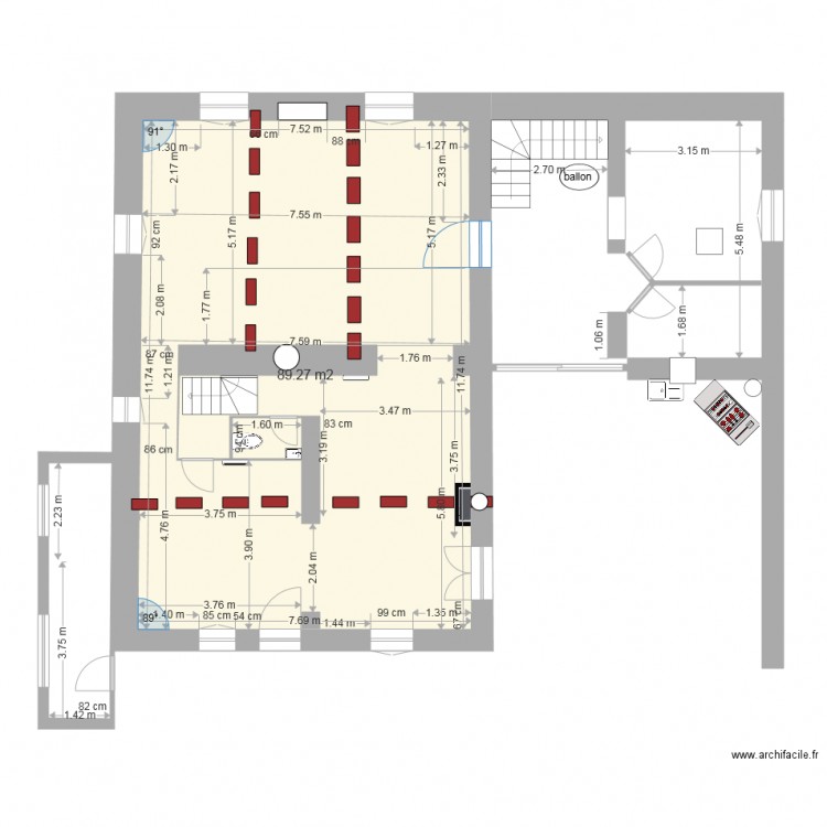 rdc modifié vue ensemble. Plan de 0 pièce et 0 m2