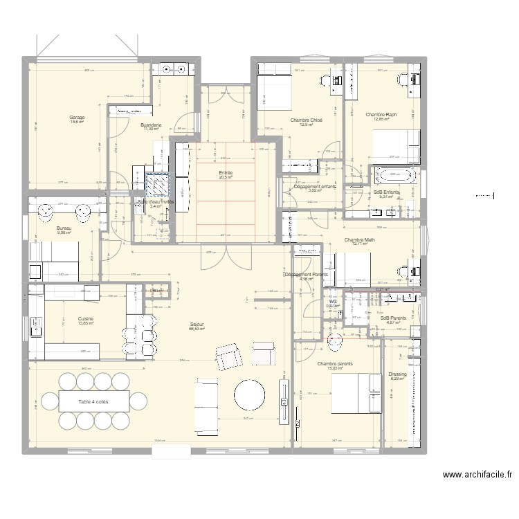 10 sq des Tilleuls OK le 14 sept V2. Plan de 19 pièces et 225 m2