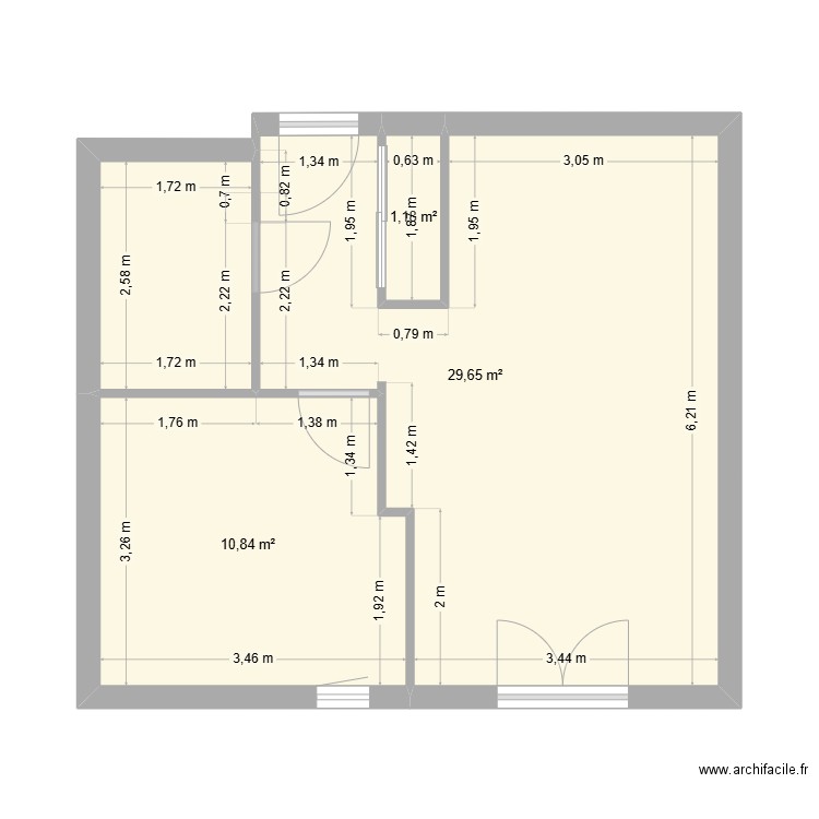 Appart St Genies. Plan de 3 pièces et 42 m2