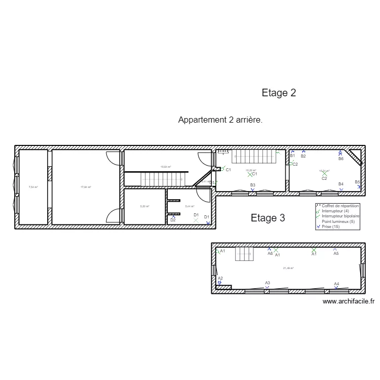 Electricit&eacute; : troisi&eacute;me &eacute;tage Saint Gilles 302 Li&egrave;ge . Plan de 