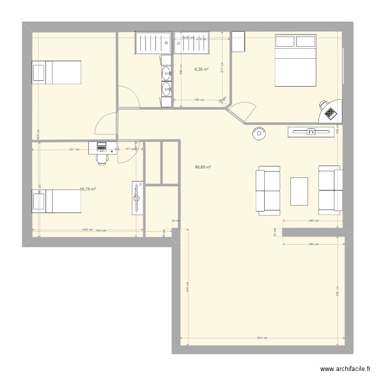maison 3. Plan de 3 pièces et 144 m2