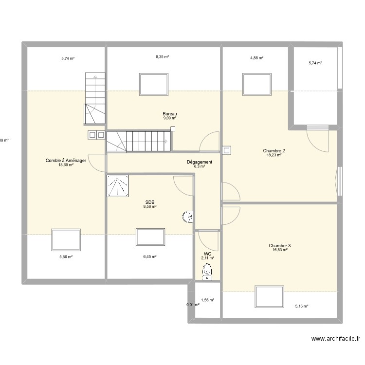 DEFRANCE 2. Plan de 17 pièces et 126 m2