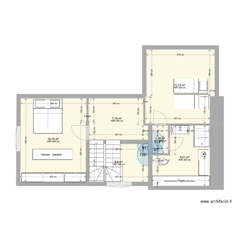 1er étage pornichet 2 d. Plan de 6 pièces et 56 m2