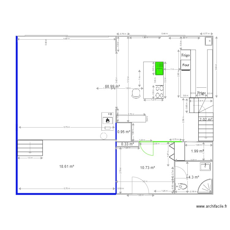 Pis 0 Cuina Menjador Murs a construir. Plan de 8 pièces et 108 m2