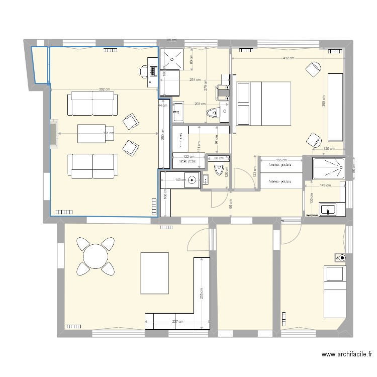 Villa Herran aménagé après démolition - Mur salon déplacé AVEC NICHE. Plan de 0 pièce et 0 m2
