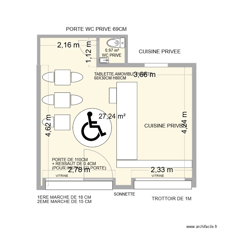SUSHI TWINS. Plan de 2 pièces et 28 m2