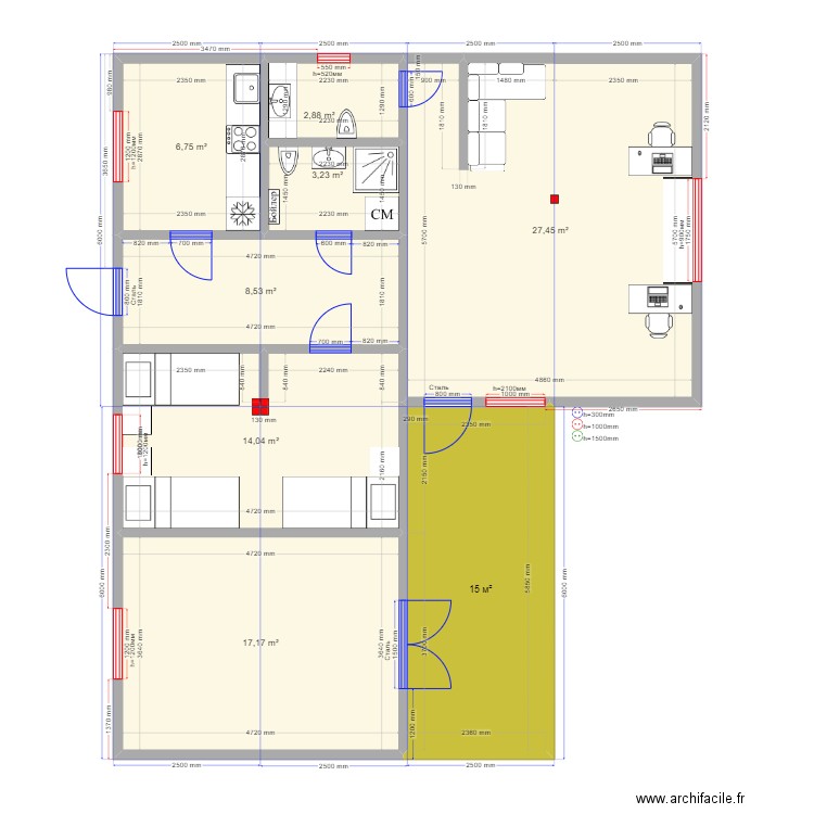 90 2 big spalnya1 ЭЛ 1111. Plan de 0 pièce et 0 m2