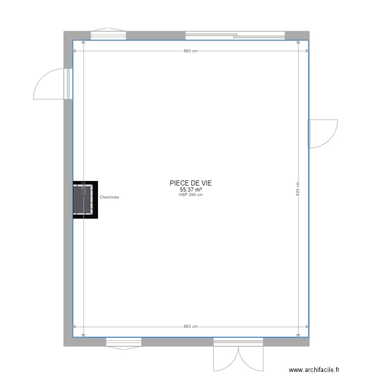 PLAN VIERGE PIECE DE VIE . Plan de 1 pièce et 55 m2