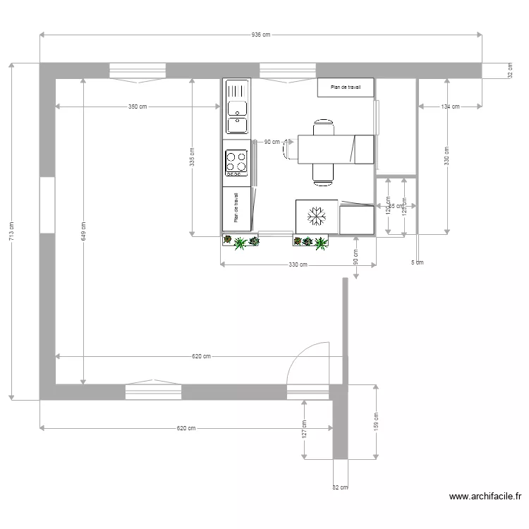 Am&eacute;nagement cuisine V1 bis. Plan de 