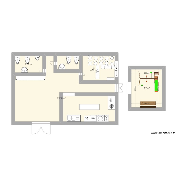 garderie Joey. Plan de 5 pièces et 40 m2