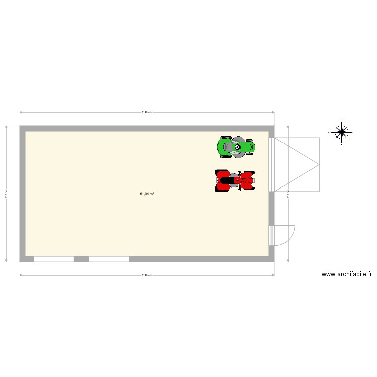 1 garage. Plan de 1 pièce et 61 m2