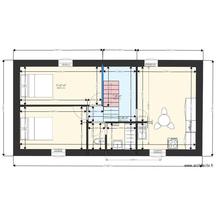 1 etage maison bleue avec modification de l escalier. Plan de 0 pièce et 0 m2
