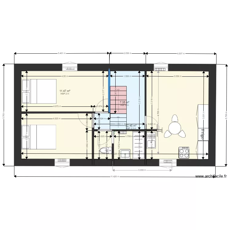 1 etage maison bleue avec modification de l escalier. Plan de 