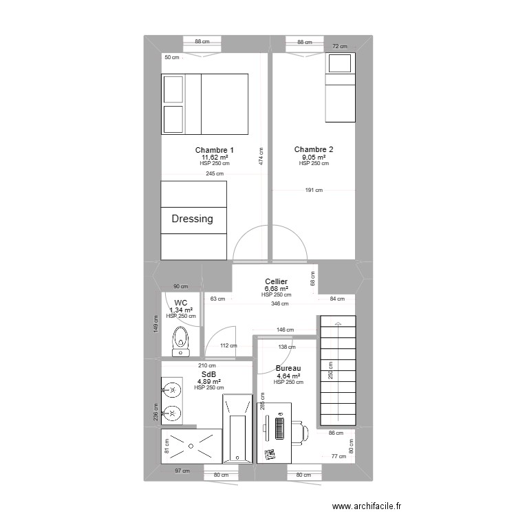 Etage - Projet 2. Plan de 6 pièces et 38 m2