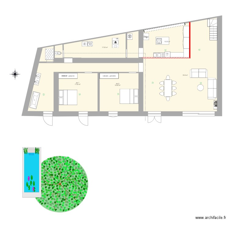 rdc garenne meuble cuisine au fond. Plan de 0 pièce et 0 m2