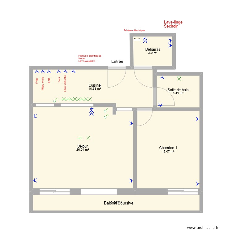 Appartement Longdoz Céline V3. Plan de 6 pièces et 56 m2