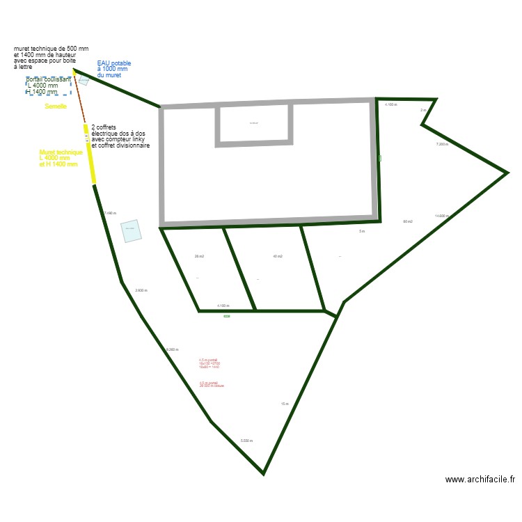 murets technique. Plan de 4 pièces et 178 m2