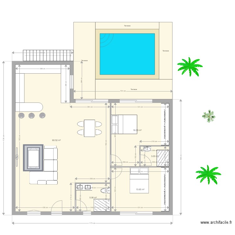 Djerba Malika. Plan de 5 pièces et 99 m2