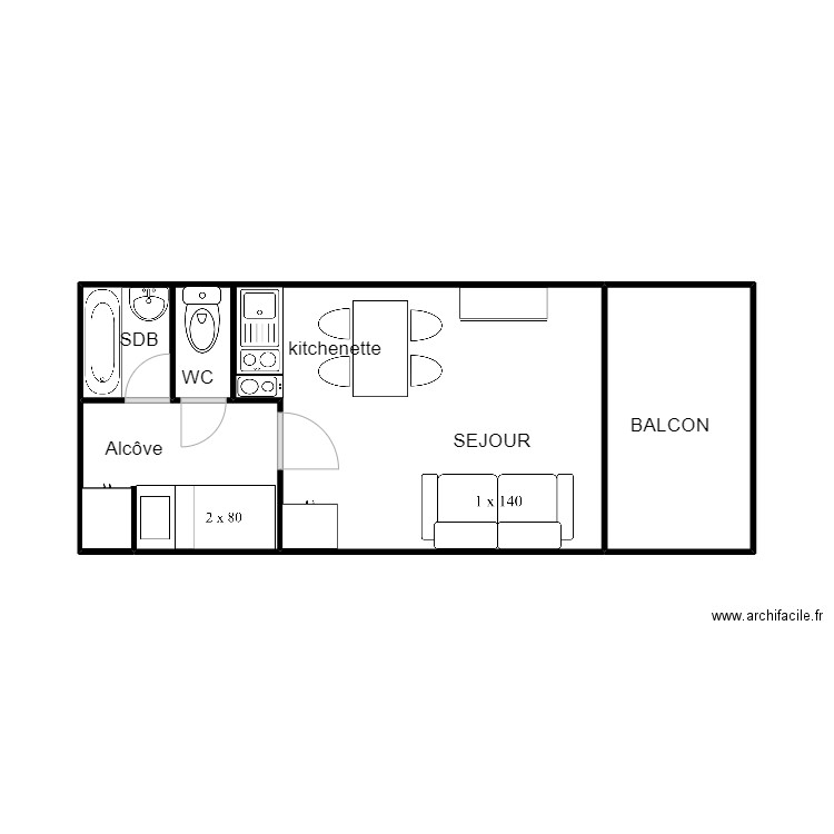 meleze 1. Plan de 3 pièces et 27 m2