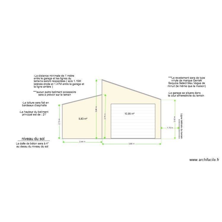 facade garage ext. Plan de 2 pièces et 17 m2