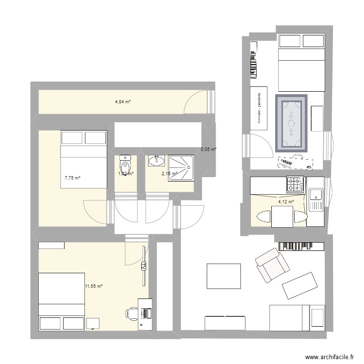 appartement. Plan de 7 pièces et 32 m2