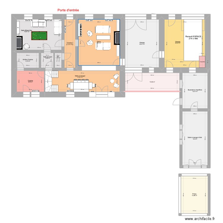 Morannes RDC actuel. Plan de 14 pièces et 200 m2