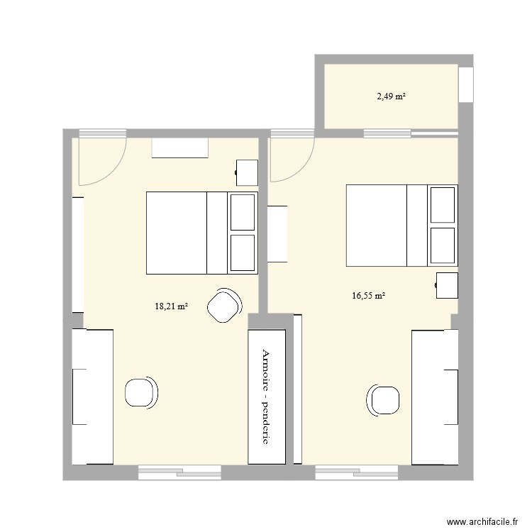 Extension chambres Victor. Plan de 3 pièces et 37 m2