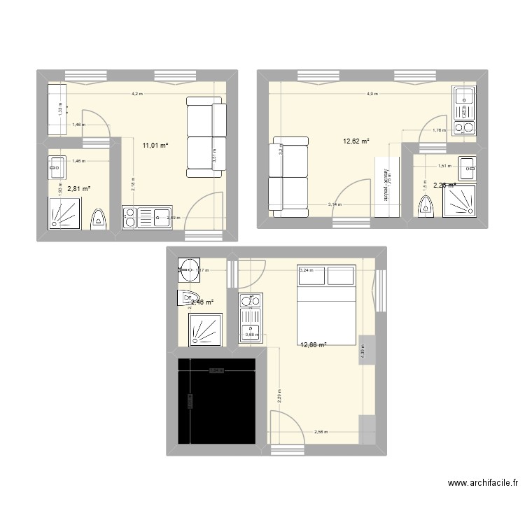 echasse 77-2. Plan de 7 pièces et 48 m2