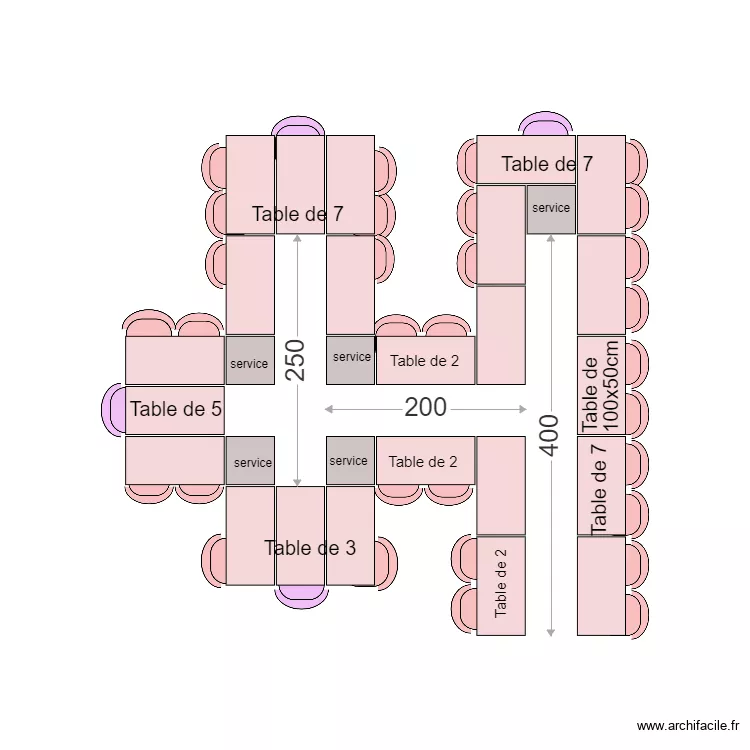 Table service int&eacute;rieur 33. Plan de 