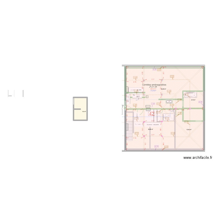 Combles Castel. Plan de 5 pièces et 99 m2