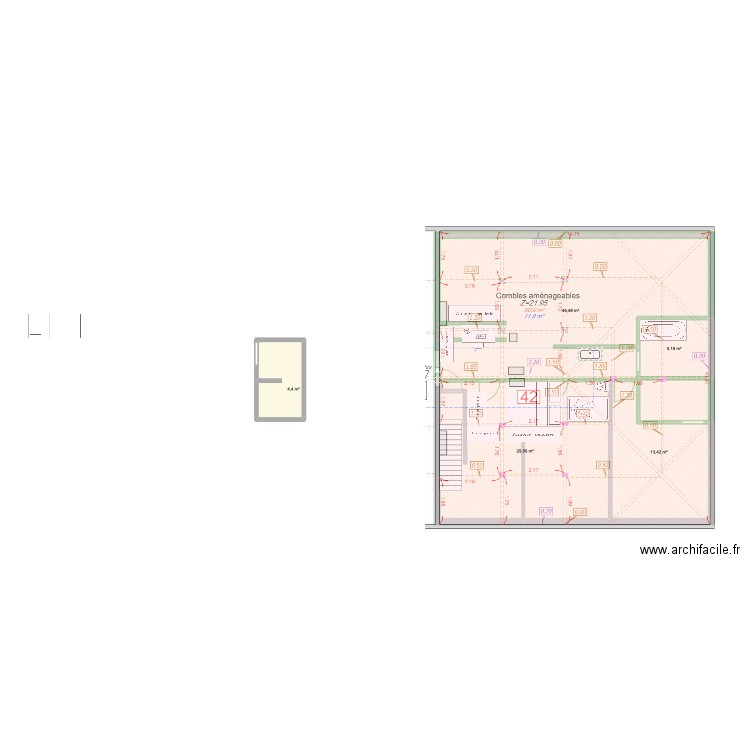 Combles Castel. Plan de 1 pièce et 99 m2