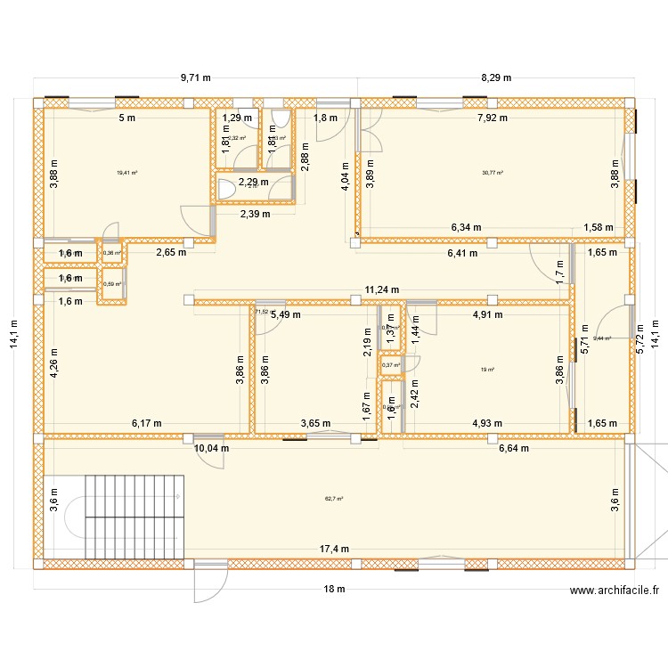 maison BH. Plan de 16 pièces et 224 m2