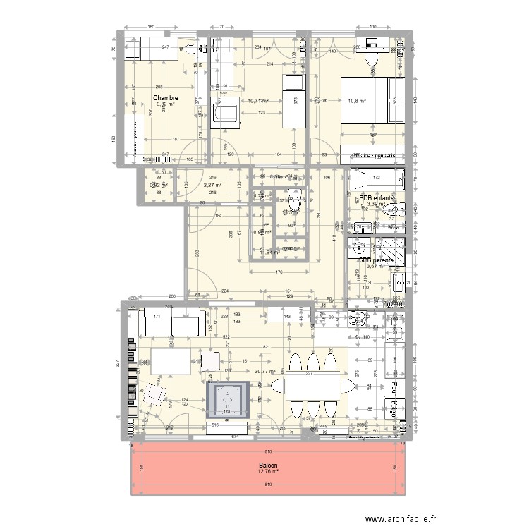 67-1 - OPTION 3 - V1. Plan de 15 pièces et 100 m2