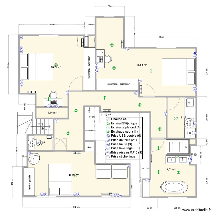 Pornichet 1er Base V8. Plan de 8 pièces et 77 m2