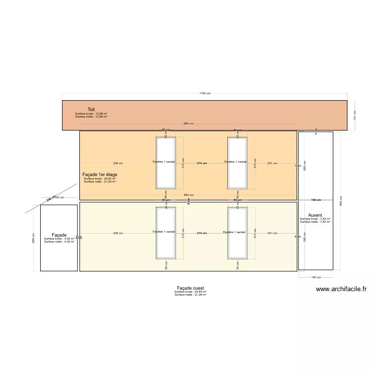 Fa&ccedil;ade ouest  Beauziac. Plan de 