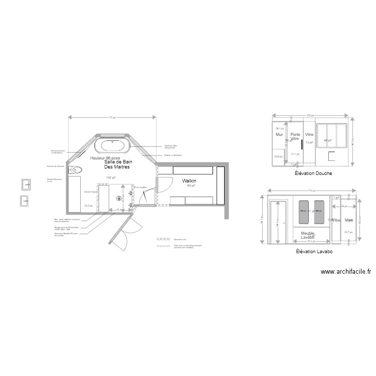 Salle de bain des maitre mur angle meuble Lavabo 72 pces option 2. Plan de 0 pièce et 0 m2