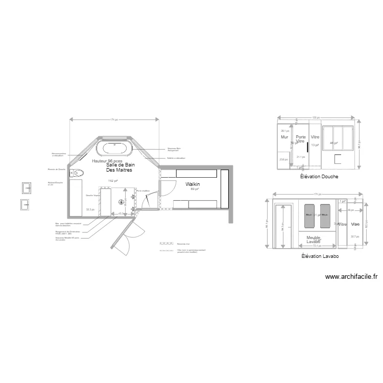 Salle de bain des maitre mur angle meuble Lavabo 72 pces option 2. Plan de 