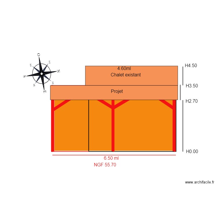 facade EST    chalet 60. Plan de 0 pièce et 0 m2