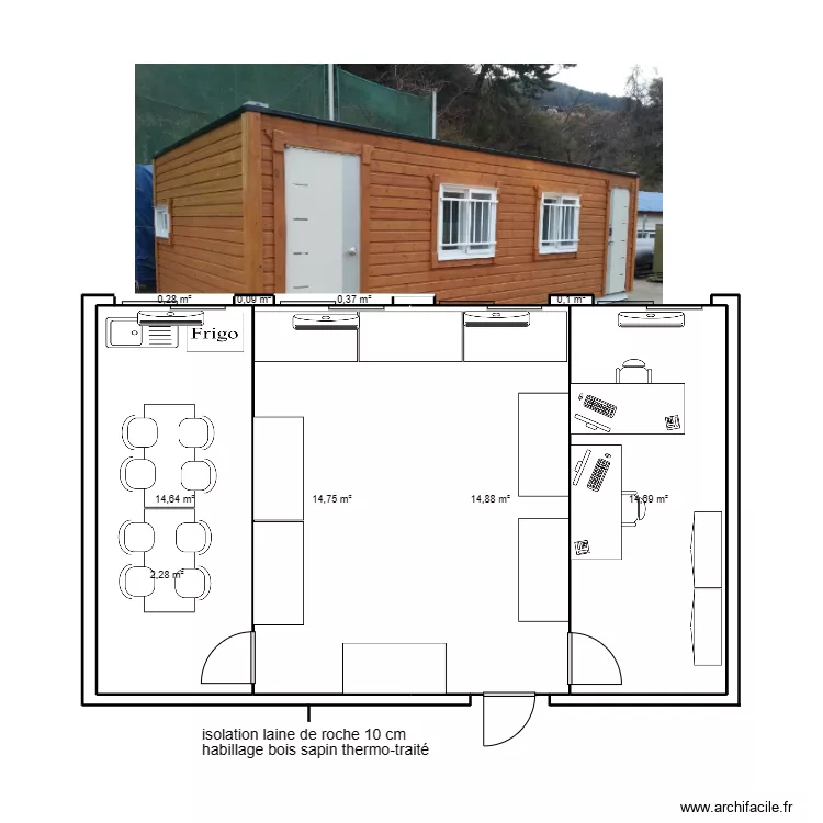 SEQENS ROUSSILLON  BUNGALOW BOIS . Plan de 