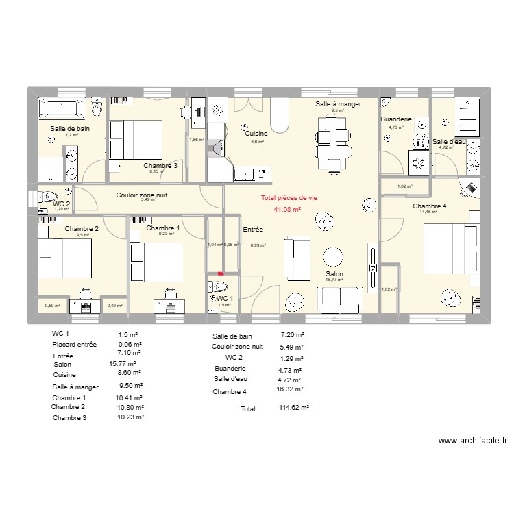 Zeb et Cindy 2. Plan de 21 pièces et 114 m2