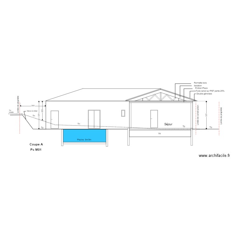 Coupe A M01. Plan de 0 pièce et 0 m2