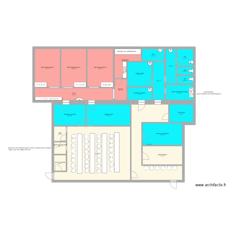 DU Implant Corte. Plan de 25 pièces et 261 m2