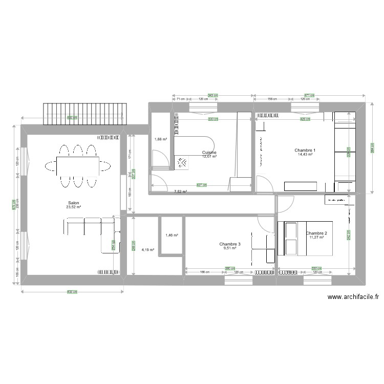 Chambre Bestiopottoli. Plan de 9 pièces et 86 m2