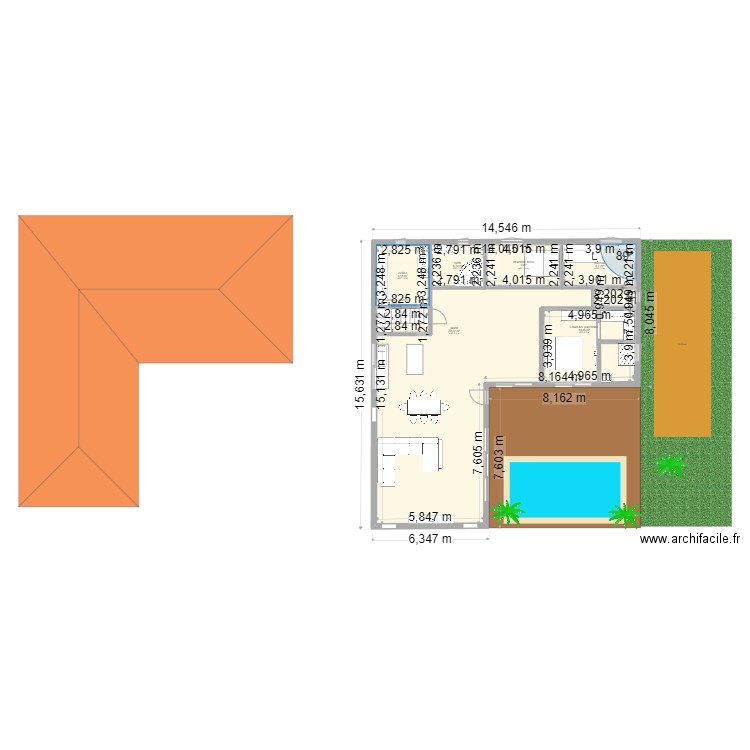 Nouveau projet nouveau avec garage -1 chambre . Plan de 8 pièces et 208 m2