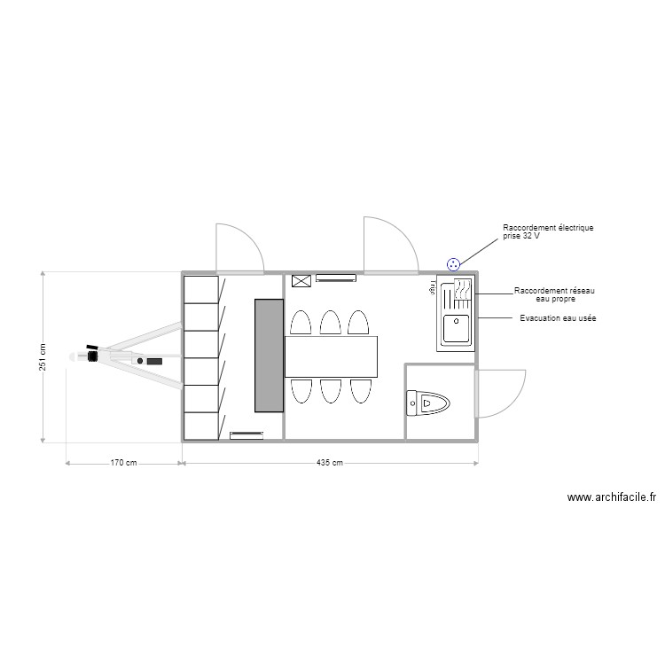 BVR 020 6PL. Plan de 3 pièces et 10 m2