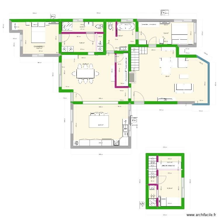 DEVOIS  1 PROJET2. Plan de 13 pièces et 150 m2