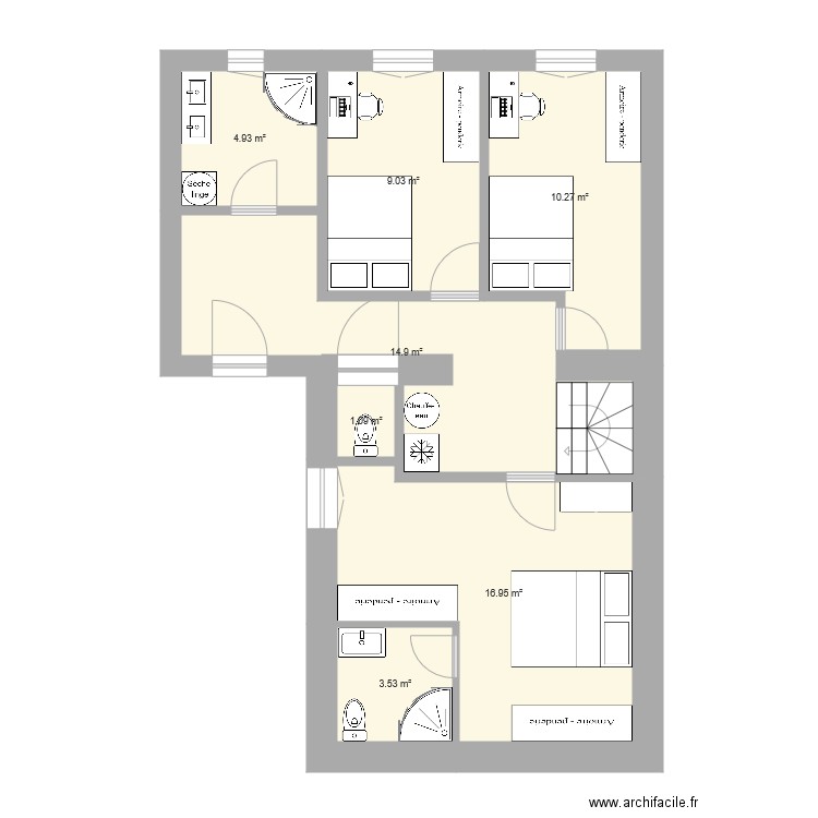 RDC maison chambres en bas. Plan de 0 pièce et 0 m2