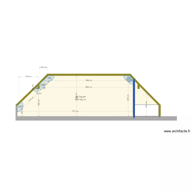 COUPE ETAGE BAIGNOIRE ANGLE. Plan de 