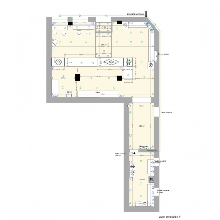 Patisserie Rez de chaussée éclairage plafond. Plan de 0 pièce et 0 m2