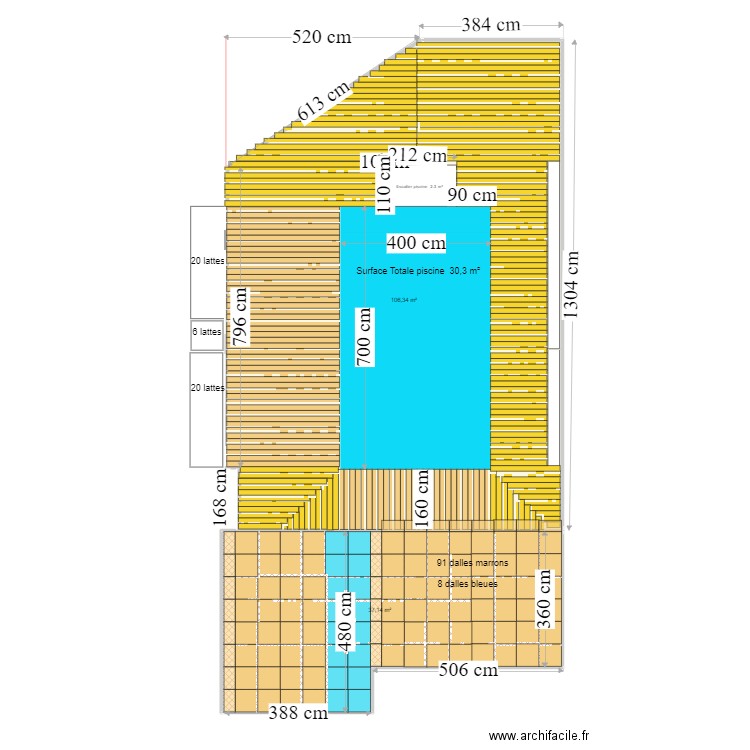 Terrasse Cacun cotations v 30-05. Plan de 2 pièces et 143 m2